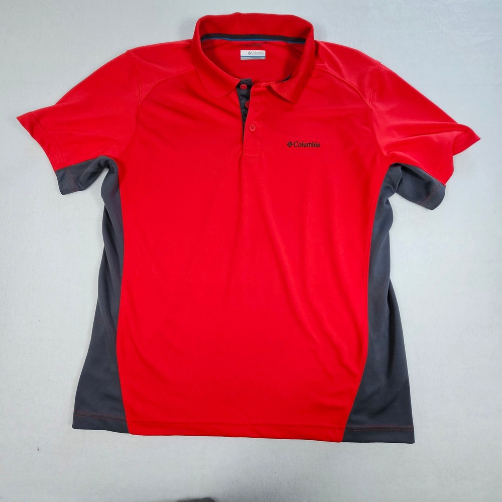 Columbia Mens Omni-Shade Polo Shirt Red Gray Colorblock Hiking Golf Large